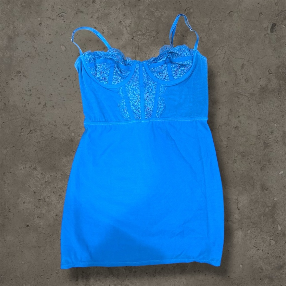 URBAN OUTFITTERS Blue Lace Bustier Brenna Mini Dress Women's Size Small